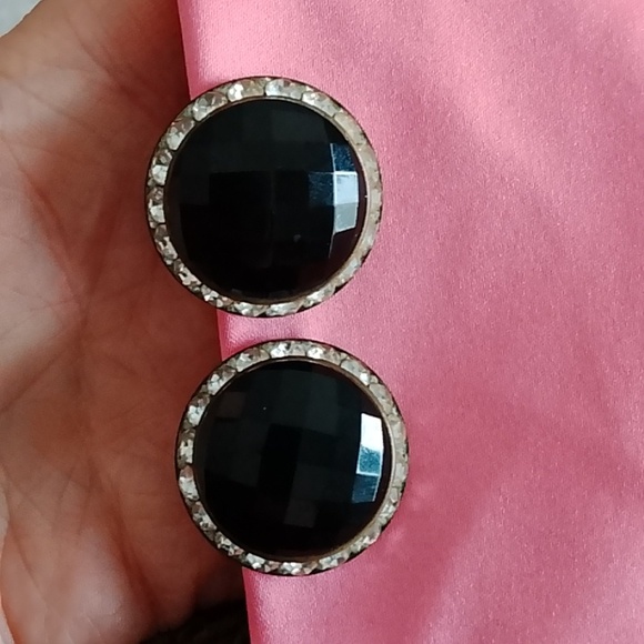 Vintage Jet Black Crystal Stud Earrings Clip - Picture 4 of 7